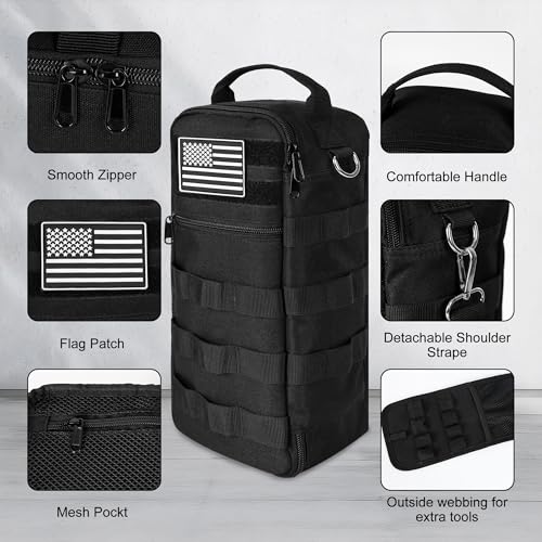 13 Inch Portable Small Tool Bag, Heavy Duty Tool Organizer Bag with Shoulder Strap and D-ring Clip, Tactical Tool Bag, Tool Pouch Bag for Electricians, Carpenters, HVAC Technicians (Black) - color: Black