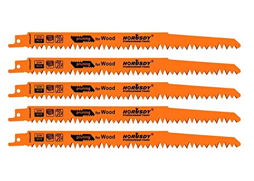 5-Pack 9-Inch Wood Pruning Reciprocating Saw Blades, 5TPI HCS Carbon Steel Sawzall Blades for Fast Cutting Green Wood, Branches & Plastic - Includes Storage Case - style: 5-Pc 9" Wood (Pruning)