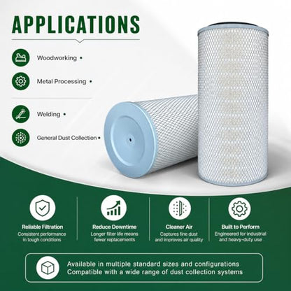 Industrial Dust Collector Cartridge Filter 13.84" x 26", Open/Closed 80/20 Media, Compatible with P511376