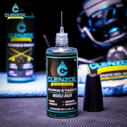 CLENZOIL Marine & Tackle - Fishing Gear Oil Lubricant - for Fish Care Reels, Boat Motors, Downriggers & More - Easily Oils Applicator - size: 1 oz Needle Oiler