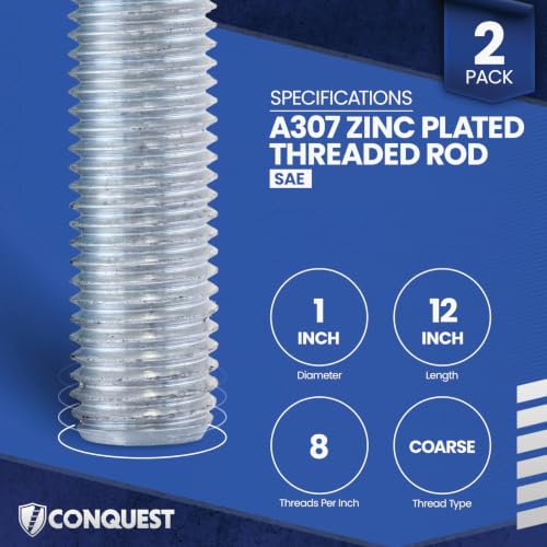 Conquest A307 Zinc Plated Threaded Rod 1"-8 x 12 - size: 1"-8 x 1'
