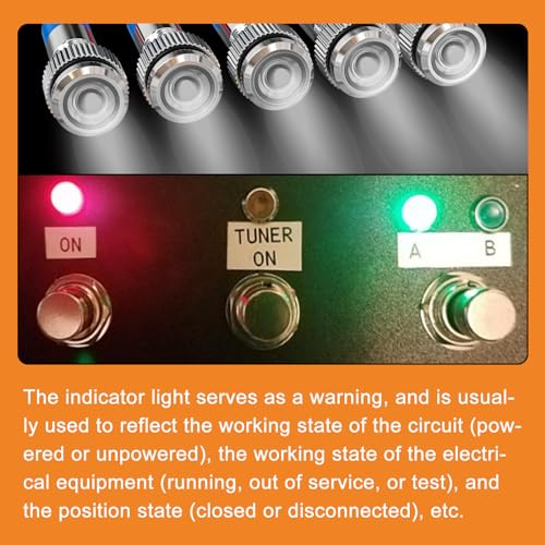 GASHER 5 PCS Energy Saving Indicator Light, LED Light 12V/24V/110V 20mA Panel Mount Light, Mounting Hole Size 6mm White LED (12V) - color: White, size: 6MM（12V）