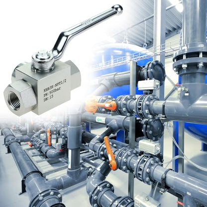 QWORK 3-Way High Pressure Hydraulic Ball Valve, 1/2" NPT Female, 7250 PSI, for Controls Flow Direction of Water, Oil, Gas