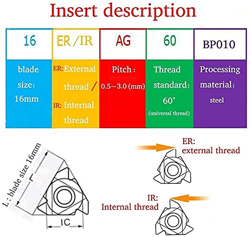 10PCS 16ER AG60 / 16IR AG60 CNC Lathe Indexable Threading Carbide Turning Insert Blade (16IR AG60) - color: 10pcs 16ir Ag60