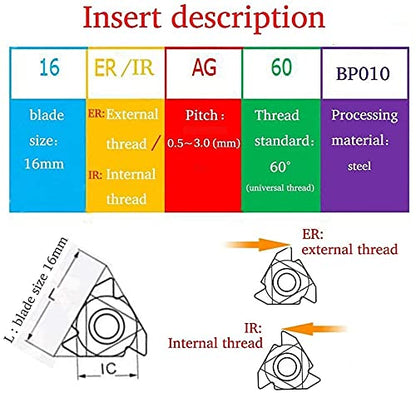 10PCS 16ER AG60 / 16IR AG60 CNC Lathe Indexable Threading Carbide Turning Insert Blade (16IR AG60) - color: 10pcs 16ir Ag60