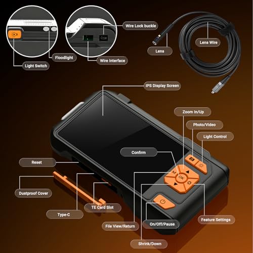 Dual Lens Endoscope Camera with Light, 1080P Borescope