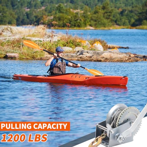 Boat Trailer Winch 1200lbs Hand Winch Heavy Duty Hook with 10m/33ft Steel Cable Hand Crank Ratchet Winch and Ratio 4.1:1 Gear 1 Speed Switchable 2 Way for Boat Trailer Marine Truck ATV - style: 1200LBS