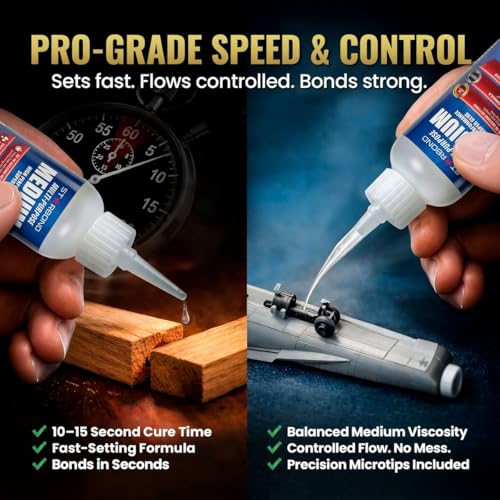 Starbond Medium Super Glue Pro Kit (2 oz) – Strong, Fast, All-Purpose CA Glue (Cyanoacrylate Adhesive) – with Anti-Clog Cap, Precision Tips & Extra Nozzles for Woodworking, Quick Fixes & Hobby Models - size: 2 ounce