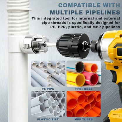 3Pcs Internal & External Pipe Threading Tool Set, 1/2" 3/4" 1" PVC Plastic Pipe Threader Kit, Electric Drill Compatible Thread Cutting Tool for Plumbing Repair & Household DIY Projects