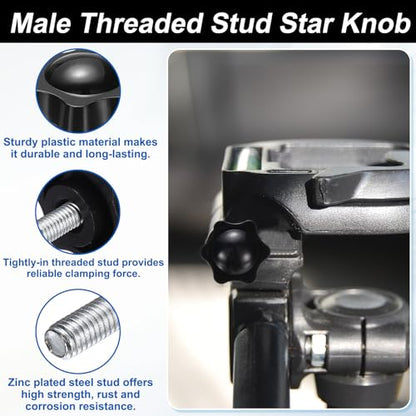 HARFINGTON Star Knobs M6 x 10mm Male + M6 Female Thread 38mm Head 2 Set - size: M6 x 10mm + M6 x 38mm
