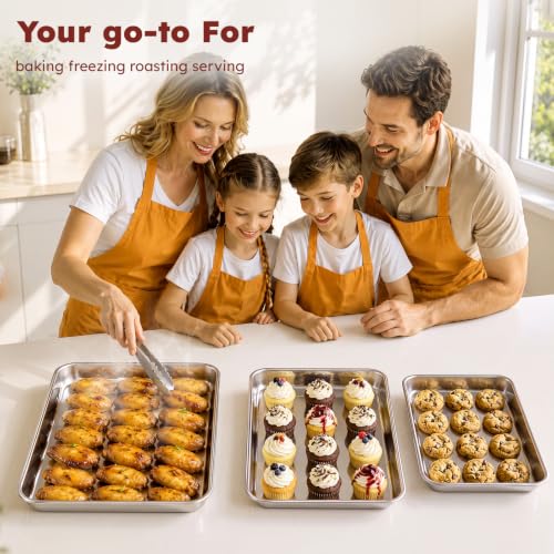𝟒𝟏%𝟎𝐟𝐟 Baking Sheet Set of 3: Stainless Steel Cookie Sheets for Baking