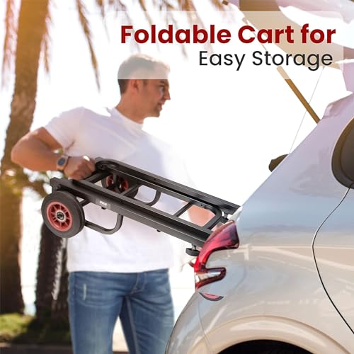 Pyle Compact Folding Adjustable Equipment Dolly - Heavy Duty Multi‑Function Convertible Cart Hand Truck/Platform Cart with Wheels - Expandable Up to 25.24" to 40.24" - 200LBS MAX Load Capacity - size: 25.24'' x 14.25''