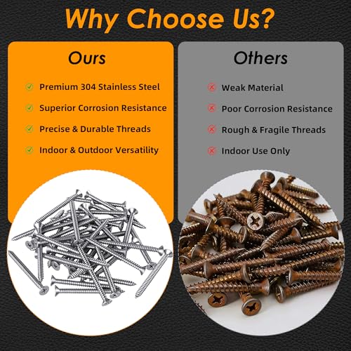 304 Stainless Steel #12 x 1-1/4" Flat Head Self Tapping Wood Screws 50PCS - size: #12 x 1-1/4"（50PCS）