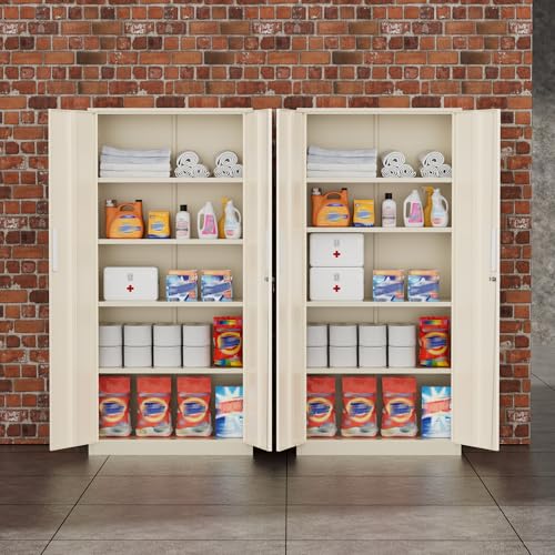 Greenvelly Metal Storage Cabinet, 72" Locking Metal Garage Storage Cabinet with Doors and 4 Adjustable Shelves, Lockable Steel Cabinet for Home Office, Garage, Shop, School (Grey 32" W x 16" D) - color: Grey, size: 72 Inch - 32W