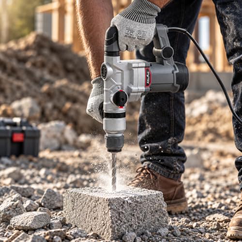 XtremepowerUS 1200W Electric Rotary Hammer SDS Plus Drill Swivel Adjustable Handle Drilling With Flat Chisels, Point Chisels and 3 Drill Bits Carrying Case - size: 1200W