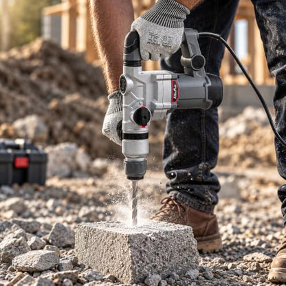XtremepowerUS 1200W Electric Rotary Hammer SDS Plus Drill Swivel Adjustable Handle Drilling With Flat Chisels, Point Chisels and 3 Drill Bits Carrying Case - size: 1200W