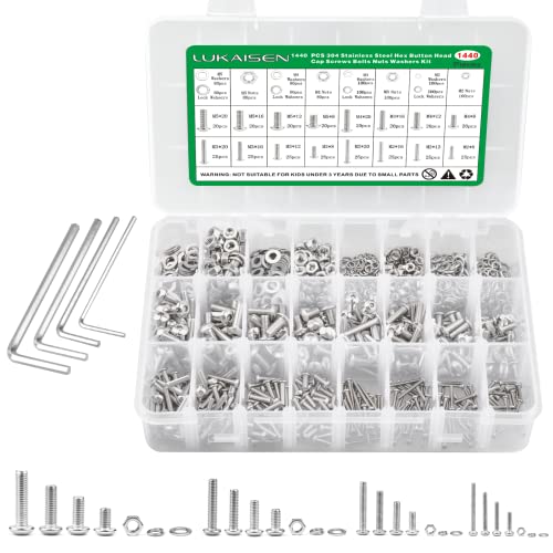 1440PCS Metric Screw Aassortment Kit, Stainless Steel M2 M3 M4 M5 Bolts - size: SS M2 M3 M4 M5 1440pcs 2