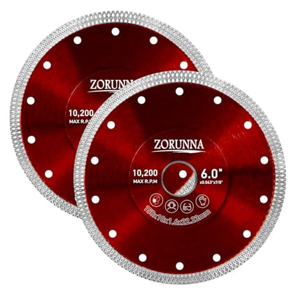 ZORUNNA 2Pcs 6" Diamond Saw Blade for Grinder, Tile Saw Blade 7/8" Arbor - size: 6"