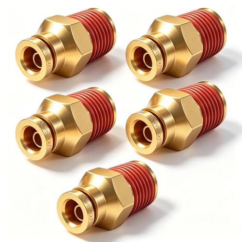1/4" DOT Push to Connect Air Fittings, Brass 1/4"Tube OD x 1/4" NPT Male Straight Adapter, Quick-Connect Fittings for Air Suspension, Truck Trailer & Air Brake System (5-Pack) - size: 1/4"OD × 1/4"NPT Thread