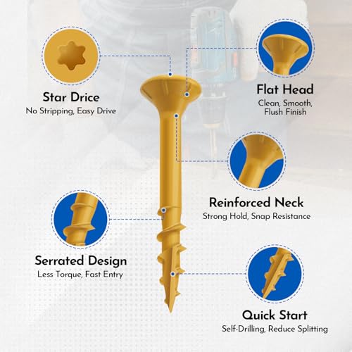 #10 x 4 Deck Screws Wood Screws, Torx Flat-Head Exterior Screws, T25 Star Bit Included(365PCS 5LB Box) - size: #10x4"