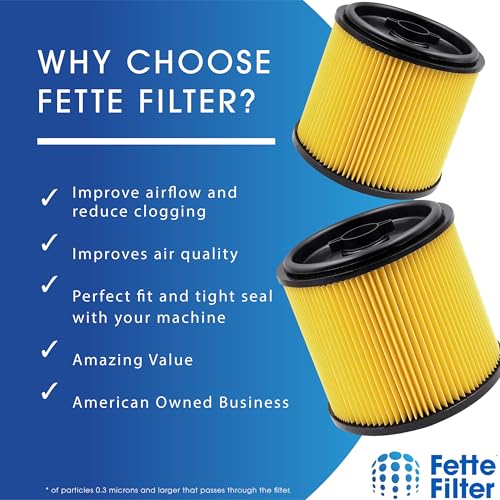 Fette Filter - VCFS Cartridge Filter Replacement Compatible with Vacmaster Filter VCFS, Vacmaster 5-16 Gallon Wet/Dry Vacs, VBV1210 filter. Also fit HART most Shop-Vac 5-20 Gal Vacs - Pack of 2