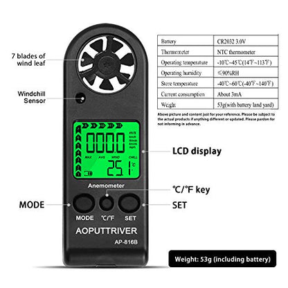Anemometer Handheld, Air Flow Velocity Meter up to 67mph, Ultra-Light 53g - color: 816B Pocket