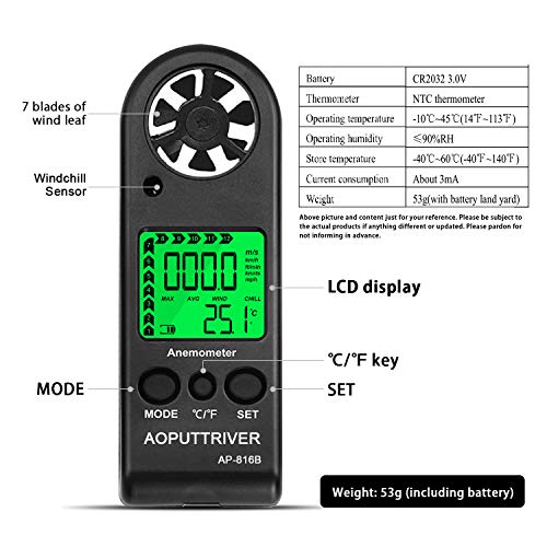 Anemometer Handheld, Air Flow Velocity Meter up to 67mph, Ultra-Light 53g - color: 816B Pocket