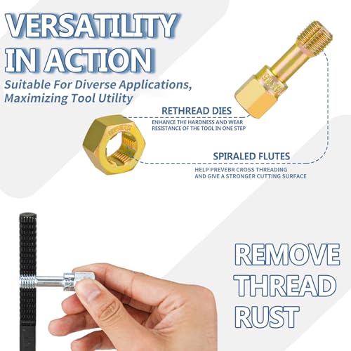 49pcs Thread Chaser Set Metric & SAE Thread Repair Kit with 22 Taps 24 Dies 3 Thread Files UNC UNF & Metric Thread Restorer Tool