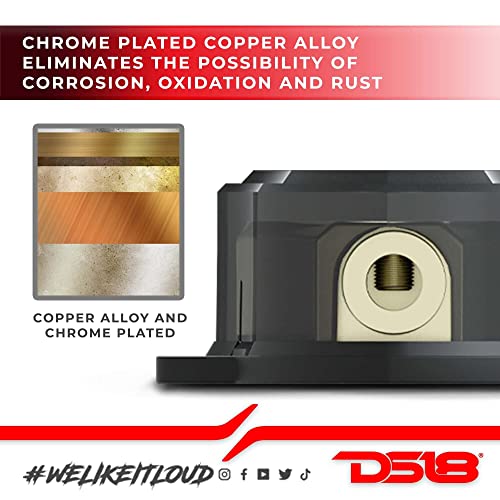 DS18 DB1024 Distribution Ground Block - 1 x 0GA in/ 2 x 4GA Out, Nickle Plated Internal Materials, High-Strength Heat Resistant Plastic Housing, Oversized Screws for Secure Connections (1 in 2 Out) - size: Single, style: 1X0GA in - 2X4GA Out