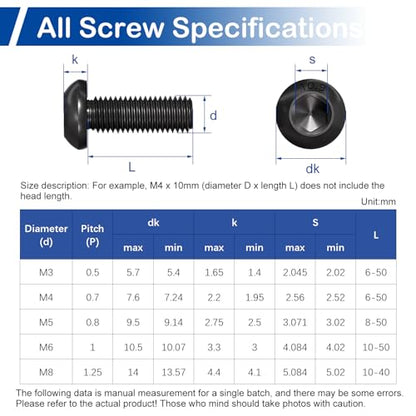 100 Pieces M6 Button Head Socket Cap Screws Nuts Washers Set Black - size: M6 x 30-50mm Kit