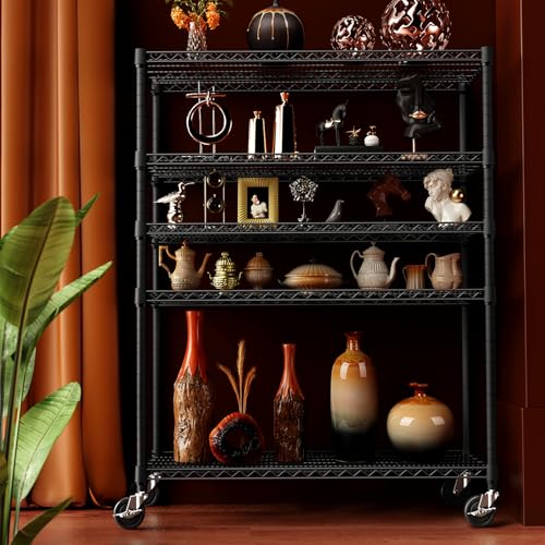 IZEUK Garage Shelving Wide Storage Shelves 5 Tier Metal Shelves 4000 LBS Heavy Duty Adjustable Utility Shelf Rack Black 23.6" D x 53.1" W x 73.6" H - color: Black, size: 5 Tier, 23.6" D x 53.1" W x 73.6" H