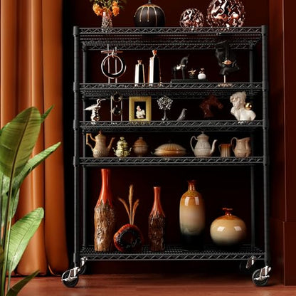 IZEUK Garage Shelving Wide Storage Shelves 5 Tier Metal Shelves 4000 LBS Heavy Duty Adjustable Utility Shelf Rack Black 23.6" D x 53.1" W x 73.6" H - color: Black, size: 5 Tier, 23.6" D x 53.1" W x 73.6" H