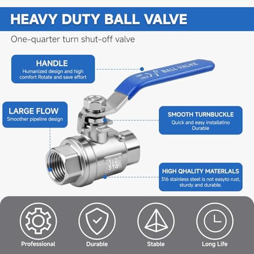 1/2" Full Port Ball Valve 316SS, NPT, 4-Pack - size: 1/2 inch (4 Pack)