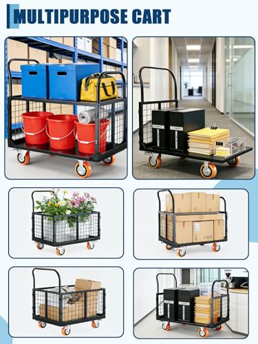 Garvee 6-in-1 Platform Truck Cart, 1800lbs Capacity Flatbed Cart with Cage