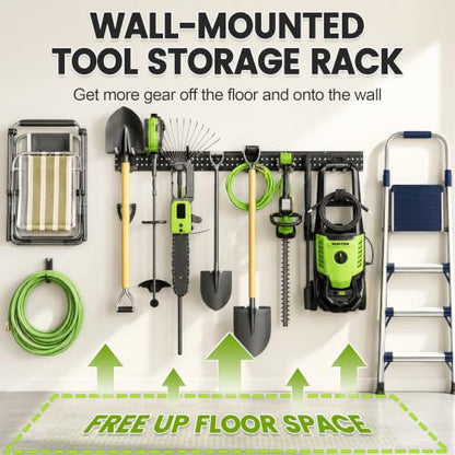 Garage Tool Organizer Wall Mount, 66 Inch Heavy Duty Garage Organization System with 13 Adjustable Hooks, Garden Tool Storage Rack for Garage, Yard & Shed, Holds Up to 520 lbs - size: 66" | 4 Panels + 13 Hooks