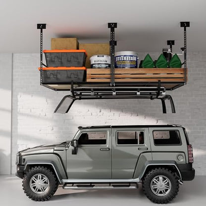 3x6 Ft Overhead Garage Storage Rack, 28-41 inch Height Adjustable Ceiling Mounted Organization Rack, 550 lbs Weight Capacity, 36"x72" Heavy Duty Space-Saving Metal Rack for Garage Storage - size: 3x6ft w/ 4 Support Bars