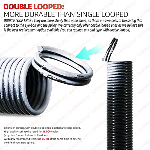 Pair of 110lb. Heavy Duty Garage Door Extension Springs Stretch Springs, 25" Long,Double Loop Ends, High Precision Electrophoresis Black Coated, MIN 16,000 Cycles, for 7ft High Garage Doors - size: 110LB-White