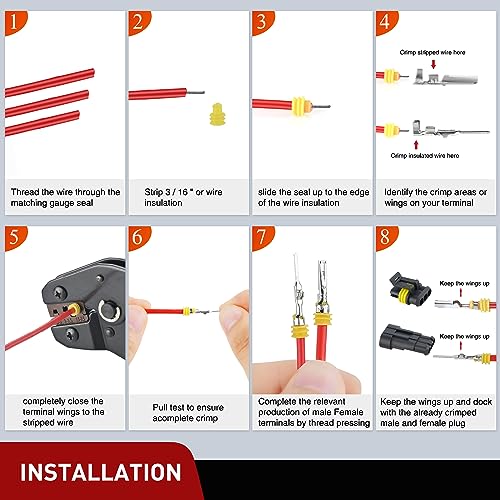 Nilight 280PCS 3 Pin Electrical Connector ‎Plug with Male Female Terminals - size: 3Pin Connector 200Pcs