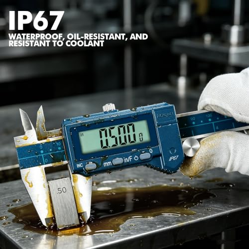 Dasqua 12”/300mm ±0.03mm/0.0015" Precision, IP67 Digital Caliper, Stainless Steel, Coolant-Proof, Inch/mm Conversion, Large LCD Display, Protective Case - color: Blue Case Cover, size: 12"/300mm