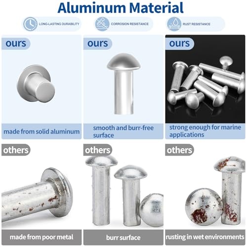312Pcs M2.5 M3 M4 M5 M6 M8 × 10mm 14mm 20mm 25mm Solid Aluminum Brazier Head Rivets, Round/Dome Head Rivet for Aircraft Trailer Boat Building