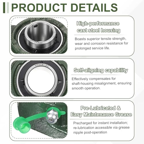uxcell UCFL206-20 Pillow Block Bearings, 1-1/4 in Bore Chrome Steel, ABEC3 - size: UCFL206-20 (Bore 1-1/4")