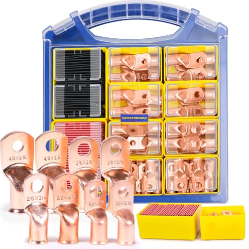 haisstronica 120PCS Copper Wire Lug & Heat Shrink Kit AWG 0/00/000/0000 - color: Bare Copper, size: 120 PCS