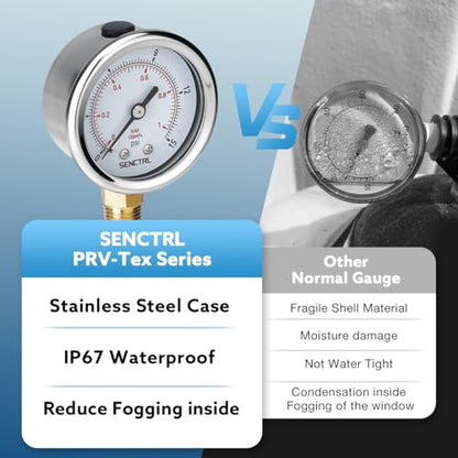 SENCTRL 0-15 Psi Low Pressure Gauge, 1/4 NPT Lower Mount - size: 0-15Psi, style: Lower Mount