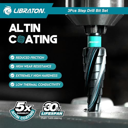 LIBRATON Four Spiral Flute Step Drill Bit Set 1/8"-7/8", M35 Step Bits - style: 1/8" - 7/8" (3pcs Set)