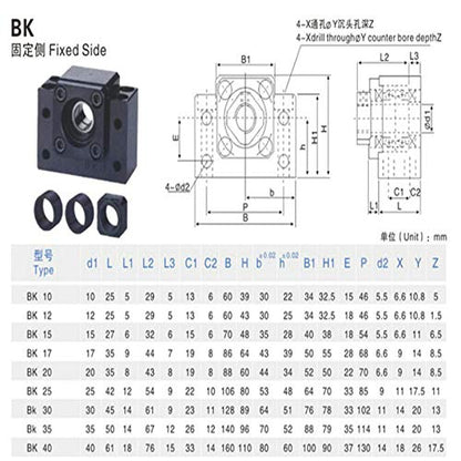 ANWOK 2pcs Ballscrew End Supports 1pcs BK15 Fixed Side + 1pcs BF15 for CNC Router Parts RM / SFU2005 Ballscrew 2005 Ball Screw Bearing Block Bracket - size: BK15+BF15