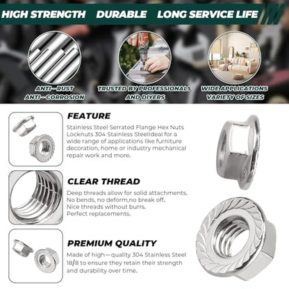 M10-1.5 Serrated Flange Nuts (25 pcs), 304 Stainless Steel 18/8, Coarse Thread, Bright Finish, Serrated Flange Hex Nuts, Fayeploo - color: Silver, size: M10-1.5