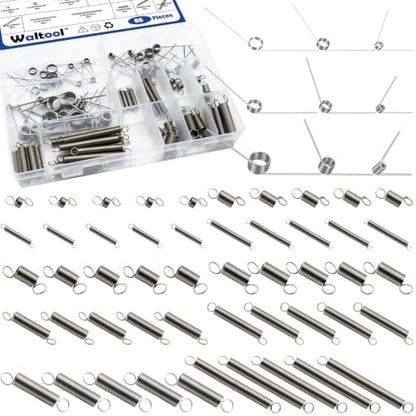19 Sizes Mechanical Spring Assortment Set W Case, Stainless Steel 45/90/120 Degree Torsion Spring and Extension Springs with Dual Hook Ends for Hobby Crafting, Home Repairs & DIY Woodworking