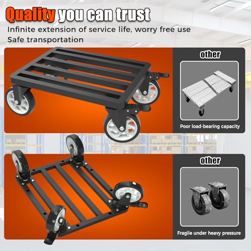 Stainless Steel Furniture Dolly, 2000lbs Capacity Heavy Duty Furniture Dolly, 5-inch Swivel casters, 24 x 18 inch Platform and Fastening Device, Safely Moving Heavy Objects - size: 24"L x 18"W x 7.5"H