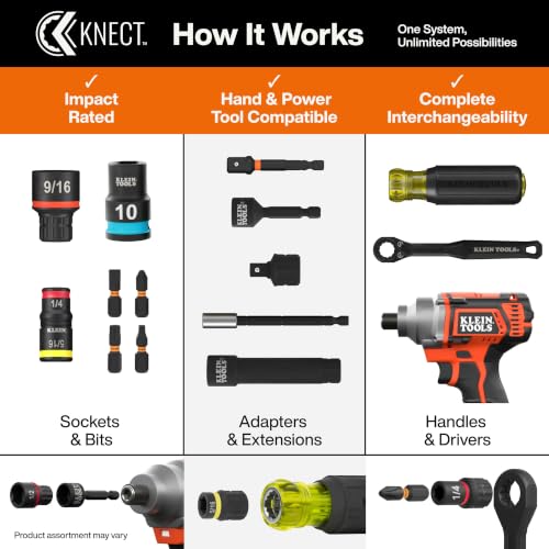 Klein Tools 32516HD KNECT 16-in-1 Impact-Rated Hybrid Screwdriver/Nut Driver, Flip Socket, 11 Bits, 2 Nut Drivers, 3/8-Inch Square Adapter - size: 16-in-1