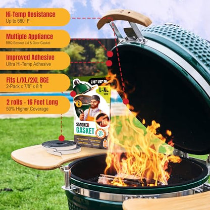 Gasket for Big Green Egg Large/XL/XXL - 2-Pack x 8 FT Smoker Gasket Seal - BGE Gasket 7/8" x 1/8" Felt - Compatible with Big Green Egg - Accessories & Parts for Grill by Smoker Chef - style: For L/XL/XXL BGE 2-Pack